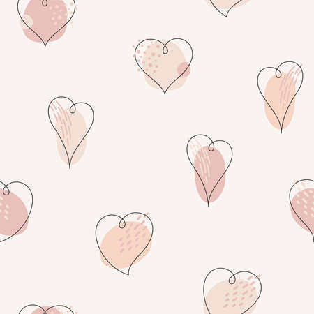 Doodle, linear heart shapes seamless repeat vector pattern. Elegant, soft pastel colors Valentine's...