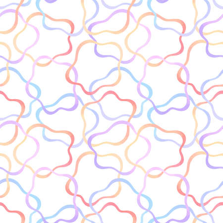 Colorful watercolor vector liquid rounded shapes tangled seamless vector pattern. Wavy, winding...