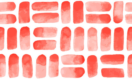 Bloody scarlet red watercolor vector brush strokes, smears geometrical seamless pattern. Watercolour uneven spots, stains, smudges background, regular texture. Painted hand drawn artistic template.のイラスト素材
