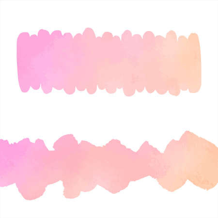 Blush pink, yellow watercolor brush strokes, artistic borders, banners, text frames. Gradient watercolour stains texture. Hand drawn painted backgrounds, colorful Valentine's, Women's day templates.のイラスト素材