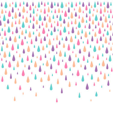 Colorful rain border, horizontally seamless autumn, fall background. Abstract festive pattern decoration made of uneven gradient falling drops, droplets of various size, paint splashes, splatter.のイラスト素材