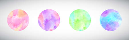 Watercolor circles vector set. Round colorful shapes collection. Various watercolour multicolor stains, hand drawn rounded spots. Painted big dots, graphic design elements. Text frames, backgrounds.のイラスト素材