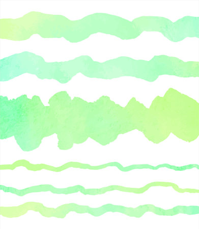 Neon, mint green watercolor vector borders collection. Wavy long brush strokes, uneven stripes, doodle streaks, curved lines. Hand drawn watercolor text backgrounds, eco, vegan templates set.のイラスト素材