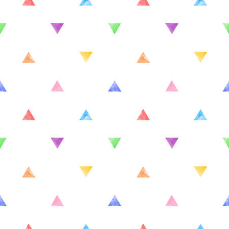 Colorful, multicolored watercolor triangles seamless repeat regular pattern. Tiny textured triangle...