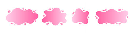 Liquid, rounded gradient blush pink, rose shapes set, frames collection with uneven fluid wavy edge. Paint spot, blot, puddle, stain with drops, blobs. Graphic design elements, texのイラスト素材
