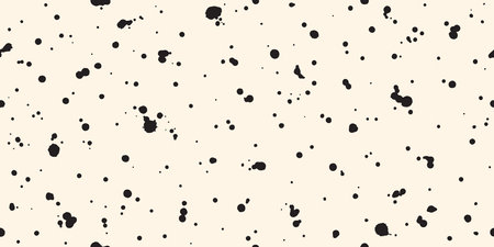 Splashes, ink blots, blobs, stains seamless vector pattern. Abstract monochrome background. Black and white hand drawn artistic texture. Chaotic paint spots, specks, uneven dots.のイラスト素材