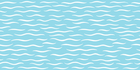 Hand drawn sea waves seamless repeat vector pattern. Wavy lines, undulating stripes, squiggly streaks. Doodle style stylized marine, sea, water template. Uneven edges.のイラスト素材