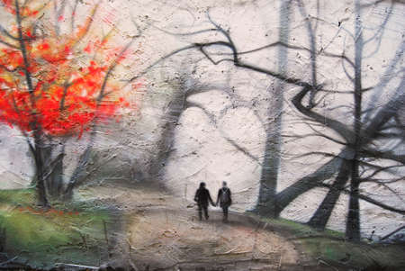 Street art in Valencia image two people walkingの写真素材