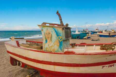 Traditional boat in the coast of Spainの写真素材