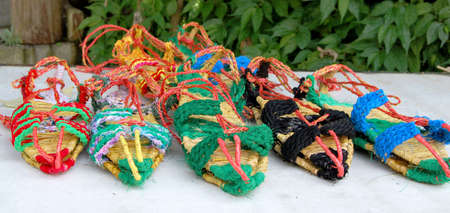 Handmade colored sandalsの写真素材