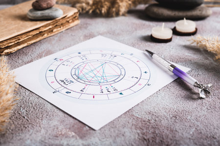 Personal natal chart for fortune telling on the tableの写真素材