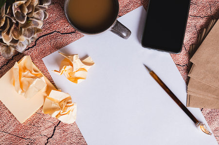 Concept of writing a resume for a job application, close up of paper and pen on the table top view