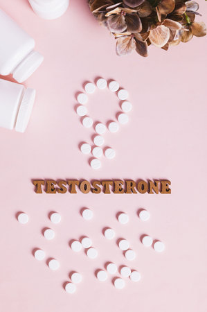 The concept of testosterone therapy and support for women top and vertical view