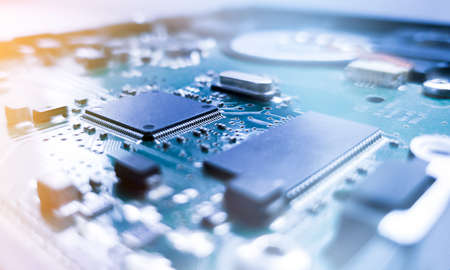 close up of the blue circuit board.