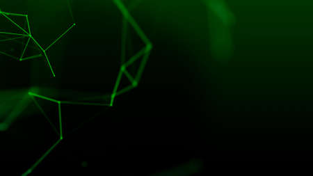abstract digital connection moving dots and lines. abstract background of green plexusの写真素材