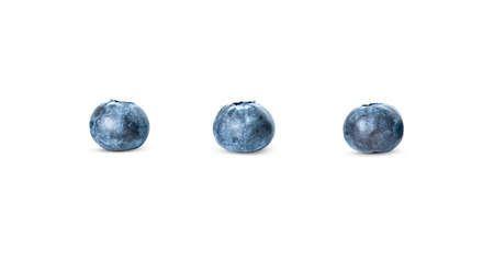 three blueberries isolated on a white background.の写真素材