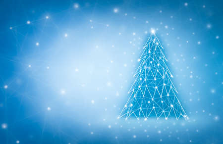 Merry Christmas and New Year design with low poly Christmas tree. Holiday card made by points and lines.の写真素材