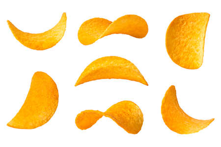 Potato chips isolated on white background. Collection, setの写真素材