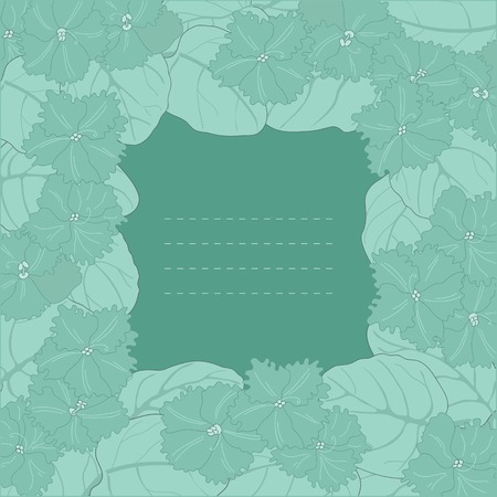 Violets frame design on turquoise background. Hand drawn vector illustration.のイラスト素材