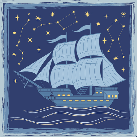 Illustration with sailboat can be used for graphic design, textile design or web design.のイラスト素材