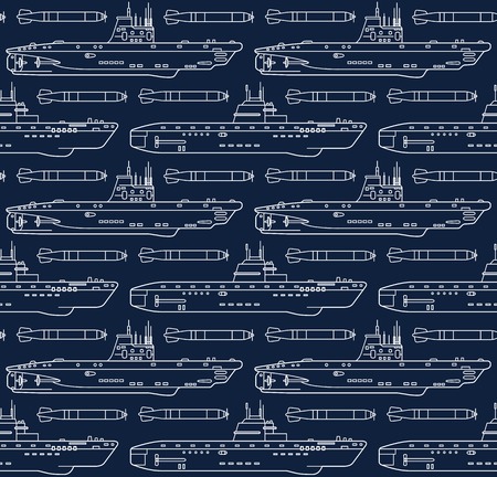 Seamless vector pattern with submarines and torpedoes. Can be used for graphic design, textile design or web design.のイラスト素材