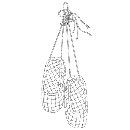Vector line art bast shoes. Hand-drawn illustration isolated on white. Can be used for graphic design, textile design or web design.のイラスト素材