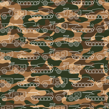 Seamless pattern with military machines on camouflage background. Can be used for graphic design, textile design or web design.
のイラスト素材