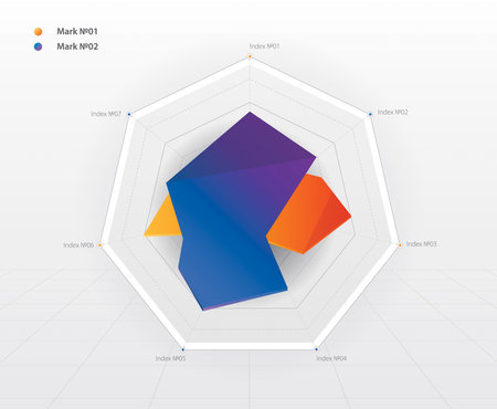 Design of intersecting two graphs. Vector graph, polygon diagram with volumetric elements on a light backgroundのイラスト素材