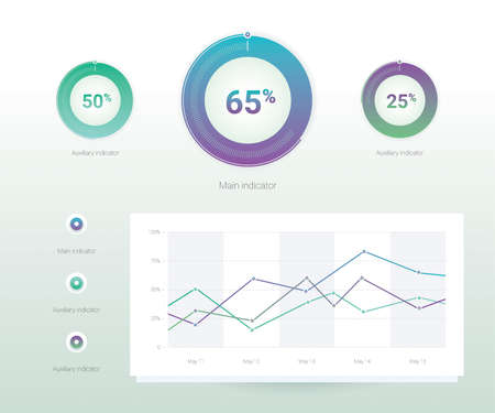Set of 4 graphs, infographics stylization. Vector graph, round diagram with volumetric elements on a light backgroundのイラスト素材