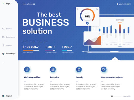 Simple colorful infographic design template. Circular element with 4 pictograms and text box. Four advantages for your business. Vector illustration for presentation, website, banner and for printingのイラスト素材
