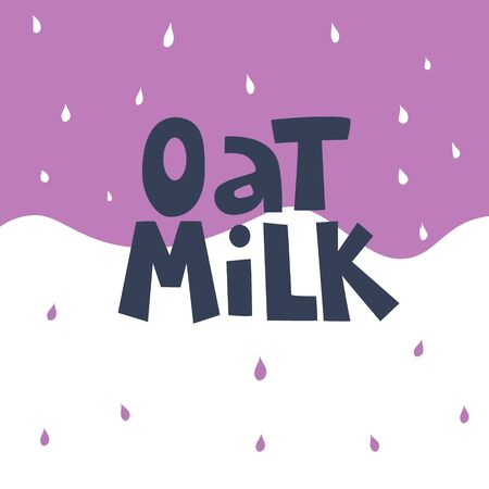 Oat milk logo or pack design. Hand drawn illustration and Lettering for healthy, organic, original, vegan, vegetarian, diet daily nutrition.  Cute cartoon vector for print, card, posterのイラスト素材