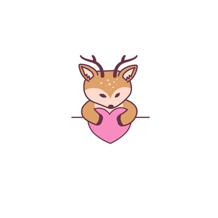 Cute deer holding a pink heart.のイラスト素材