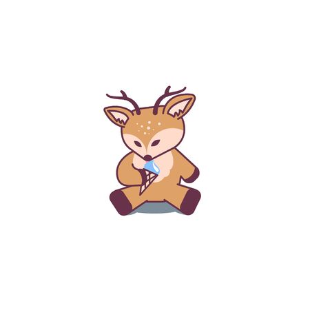 Cute deer is eating an ice cream.のイラスト素材