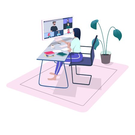 Woman sitting at the desk, meeting online for a work at home.のイラスト素材