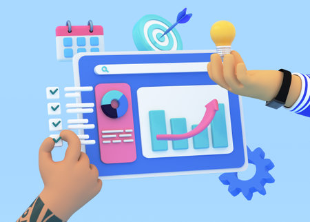 3d hands working on business idea achieving goals. SEO optimization, web analytics and marketing...