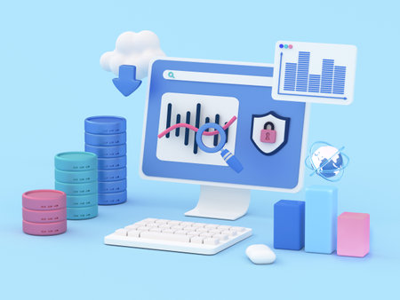 BIG Data analytics and security concept. Importance of protecting sensitive data while utilizing tools like machine learning and predictive modeling to inform decision-making. 3d-rの写真素材