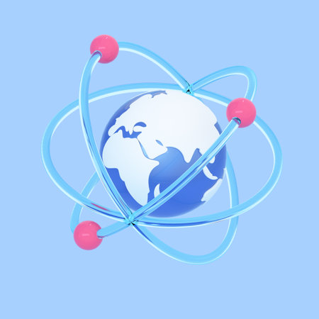 Digital globe with dots around. Artificial Intelligence, Big data, Machine Learning, Global network connection, World information icon. 3d render illustrationの写真素材