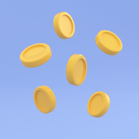 3d abstract illustration of golden coins. Metal coins floating. 3d rendering illustration in simple cartoon style.の写真素材