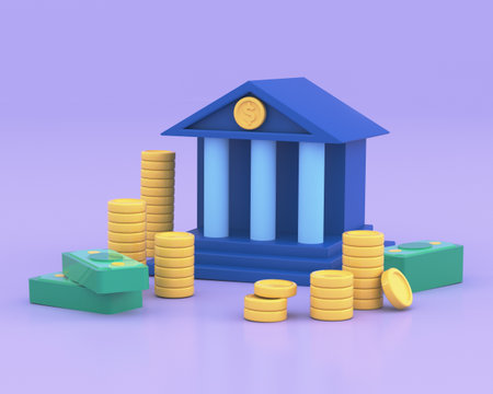 3d bank. Online banking, finance, deposits, withdrawal, service or federal budget concept. 3d render illustration.の写真素材