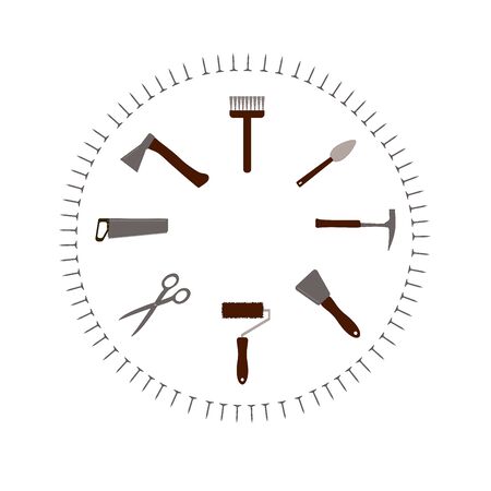 Garden and building tools. Gray and brown colors. Flat vector. Illustrationのイラスト素材