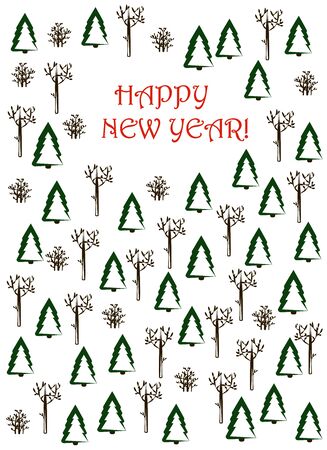 New Year card. Winter trees and bushes and the inscription Happy New Year on a white background. vector. illustrationのイラスト素材