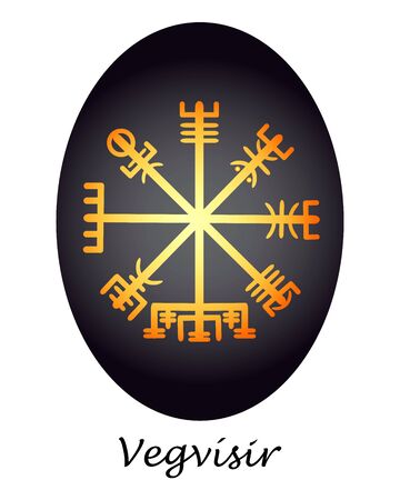 Runway compass Vegvisir yellow-orange on a dark background. vector. illustrationのイラスト素材