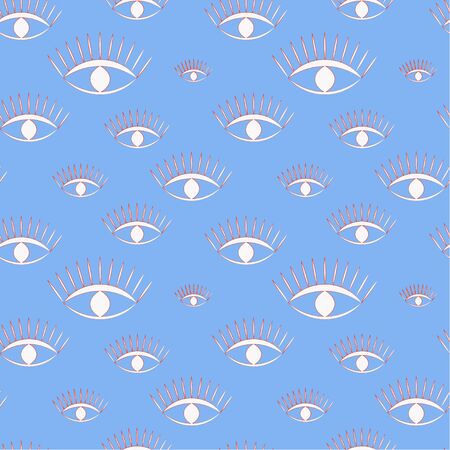 Seamless pattern: silhouettes of the third eye in white with a red stroke on a blue background. can be used for fabric. vector. illustrationのイラスト素材