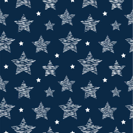 Seamless pattern: white stars with lines on a blue background. flat. illustration. Vector illustrationのイラスト素材