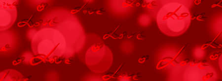Romantic background for Valentine's day. Lettering Love and hearts on a red background with blurry bokeh.の写真素材