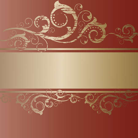 Vintage grunge gold frame with swirl  on a red background のイラスト素材