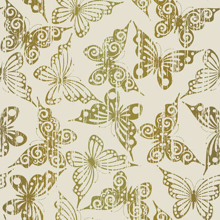 Seamless pattern  with gold grunge butterflies(can be repeated and scaled in any size)のイラスト素材