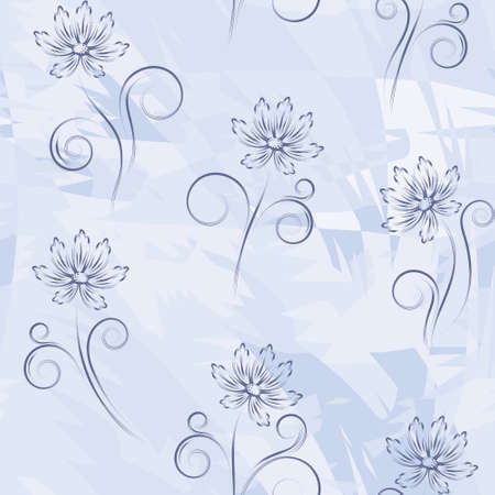 Seamless pattern with  abstract flowers on dark blue background (can be repeated and scaled in any size)のイラスト素材