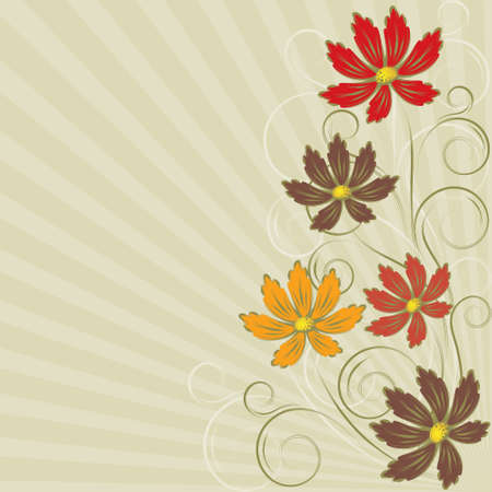 Background with   abstract orange, red, brown flowers and gold branchesのイラスト素材