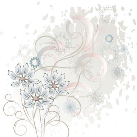 White grunge background with   abstract blue  flowers and  branchesのイラスト素材